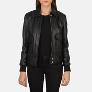 
Westa A-2 Black Leather Bomber Jacket in Black Sheepskin Leather - Вид спереди и приталенный силуэт | Купить в официальном онлайн-магазине