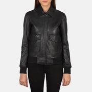 
Крупный план деталей of Shirt & Zipper with Button Flap Hardware on Westa A-2 Black Leather Bomber Jacket