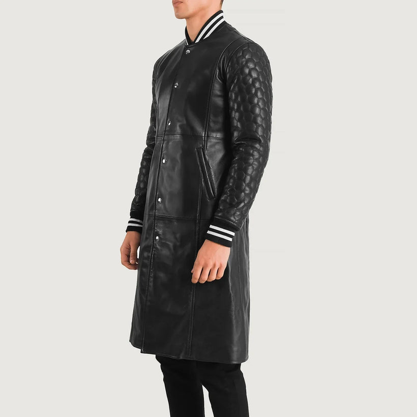 Wilde Черная Leather Varsity Кожаное пальто мужская
