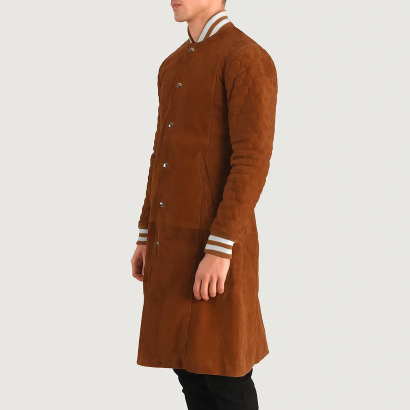 Wilde Коричневая Suede Varsity Кожаное пальто мужская