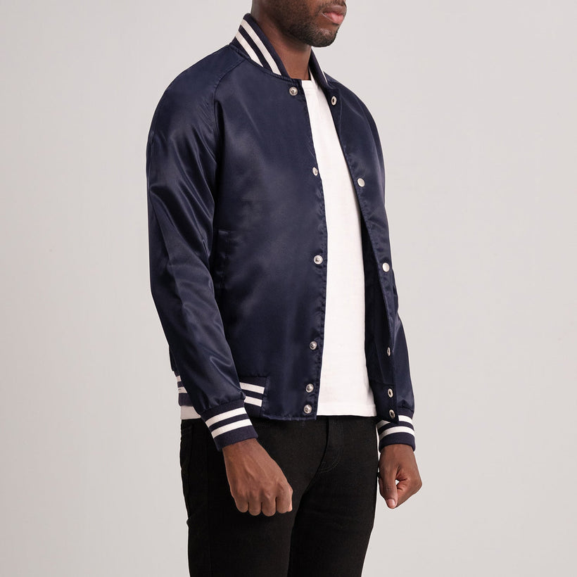 Xander Синяя Varsity Кожаная куртка мужская